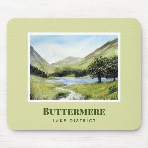 Watercolour Landscape Painting of Lake Buttermere Mouse Pad