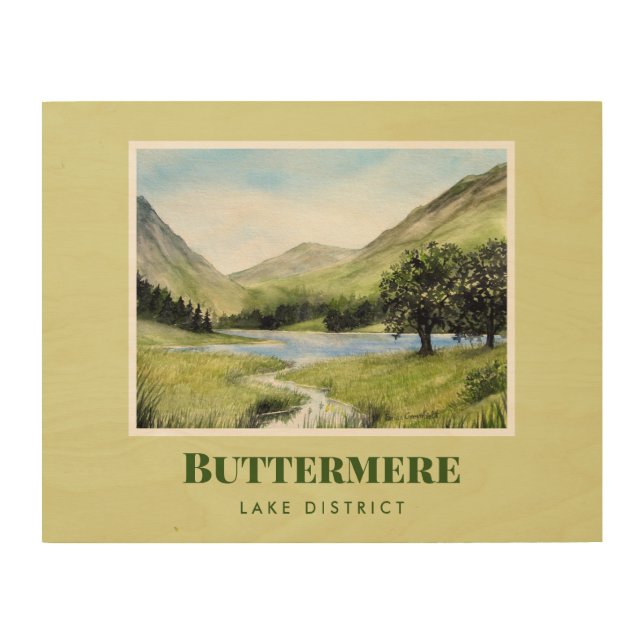 Watercolour Landscape Painting of Lake Buttermere Wood Wall Art (Front)