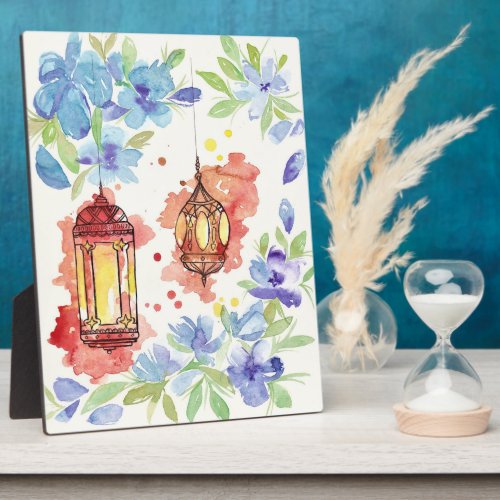 Watercolour lanterns and flowers plaque