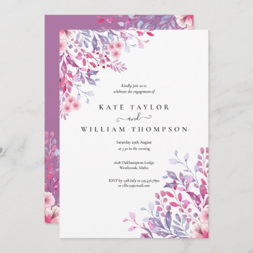 Watercolour Lavender Wildflowers Engagement Party Invitation