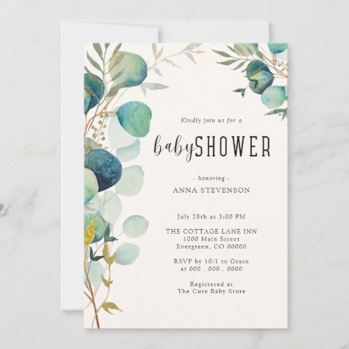 Watercolour Leaves Baby Shower Invitation