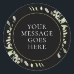 Watercolour Leaves Greenery Gold Black Wedding Classic Round Sticker<br><div class="desc">Featuring delicate watercolour greenery leaves,  this chic botanical sticker can be personalized with your special wedding message. Designed by Thisisnotme©</div>