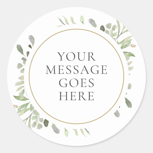 Watercolour Leaves Greenery Wedding Classic Round Sticker (Front)