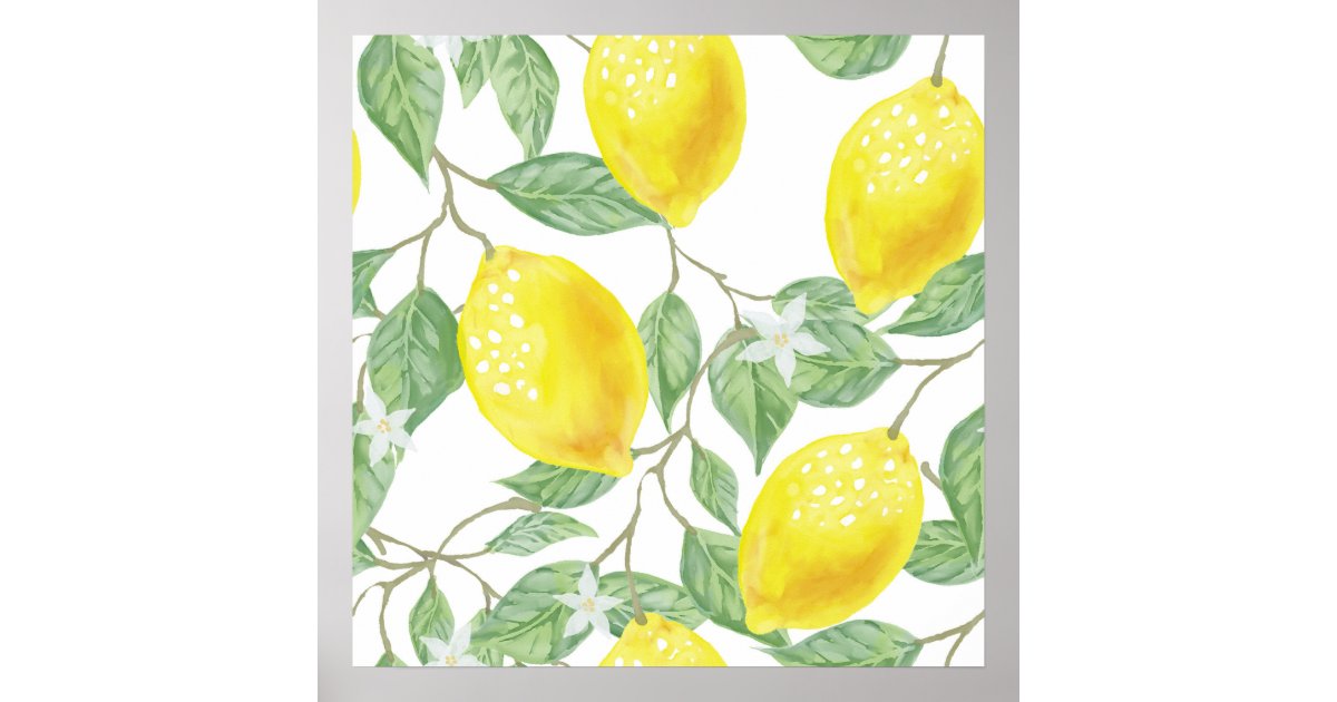 Watercolour Lemon Kitchen Decor Art Poster | Zazzle