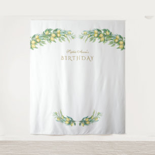 Watercolour Lemon Tropical Birthday Photo Booth Tapestry