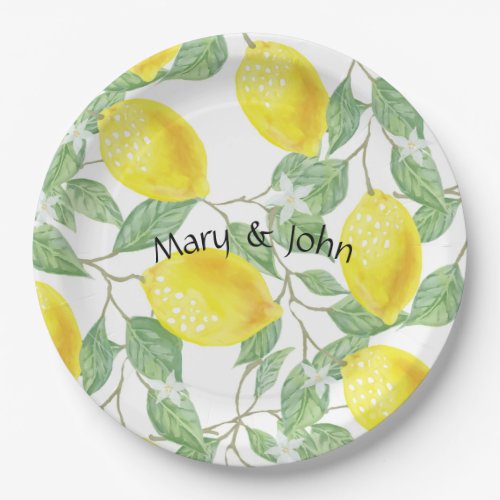 Watercolour Lemon With custom personalize name Paper Plates