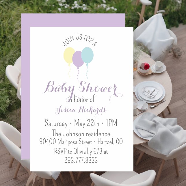 Watercolour lilac minty Balloons Baby Shower  Invitation (Creator Uploaded)