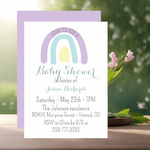 Watercolour lilac minty rainbow Baby Shower   Invitation
