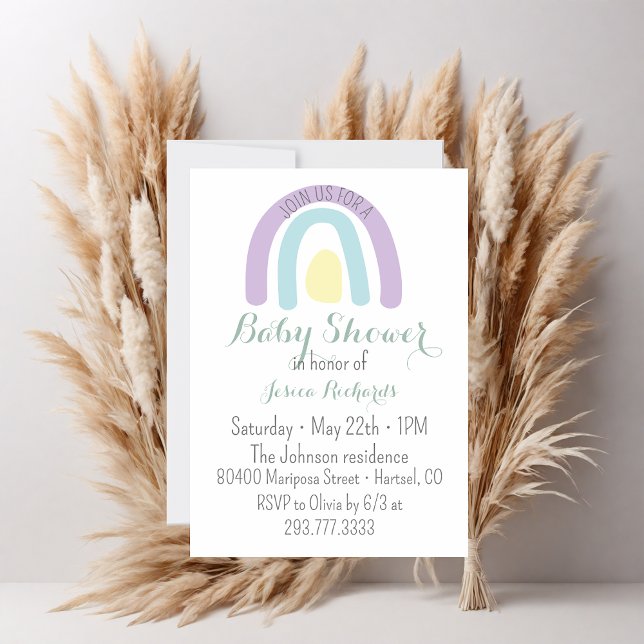 Watercolour lilac minty rainbow Baby Shower  Invitation (Creator Uploaded)