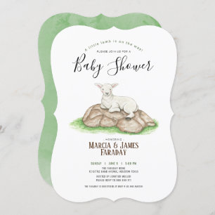 Watercolour little lamb couples baby shower invitation