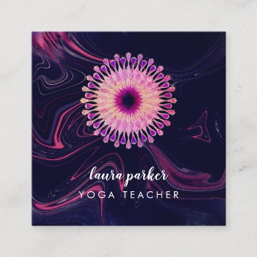 Watercolour Lotus Flower Mandala Meditation Yoga Square Business Card