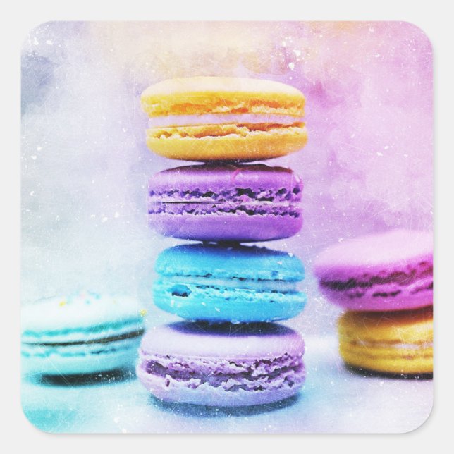 Watercolour Macaroon Food Abstract Square Sticker (Front)