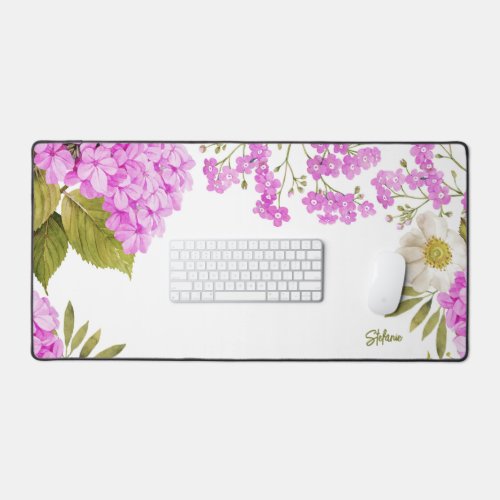 Watercolour Magenta Hydrangeas Floral Personalized Desk Mat