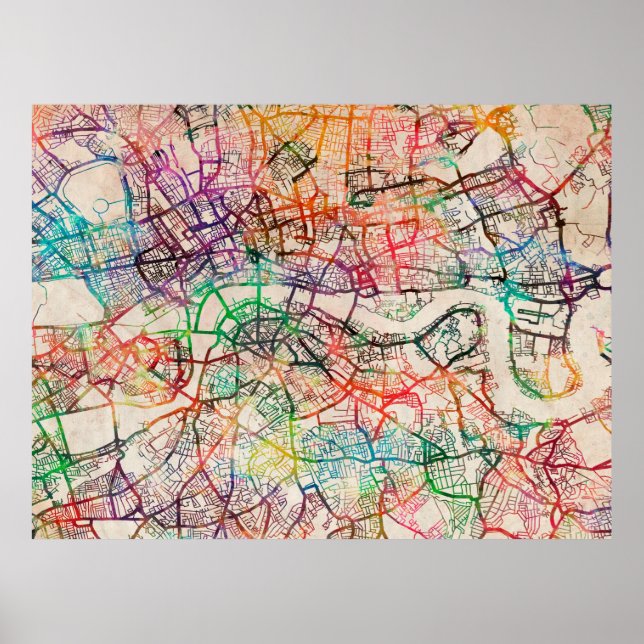 Watercolour Map of London Poster (Front)