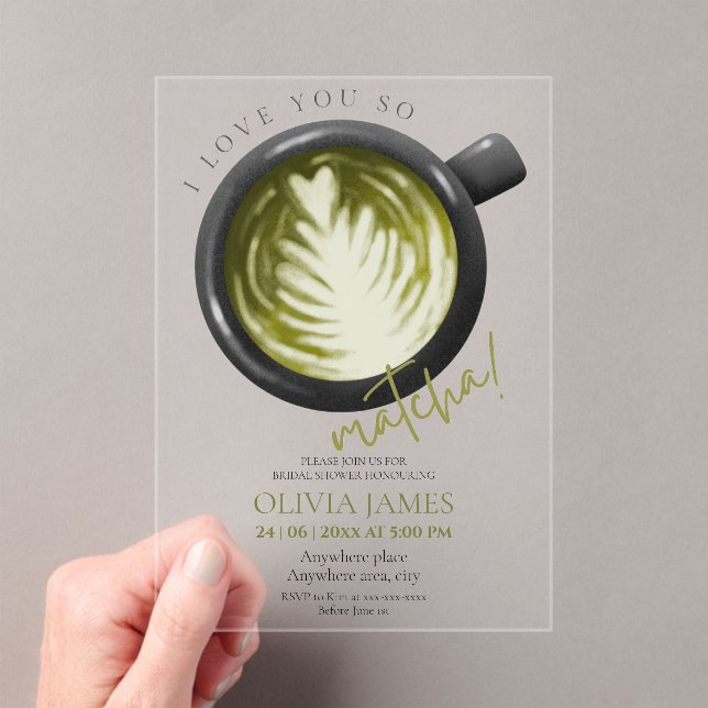 Watercolour Matcha theme acrylic bridal shower Invitations (Insitu (Handheld))