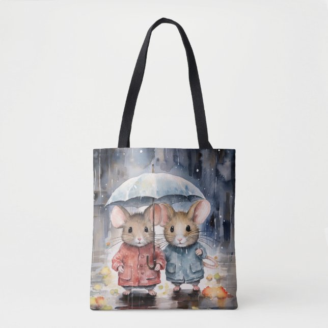 Watercolour Mice in The Rain Tote Bag (Front)