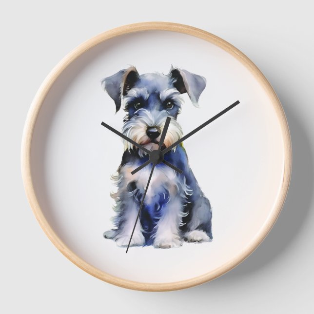 Watercolour Miniature Schnauzer  Clock (Front)
