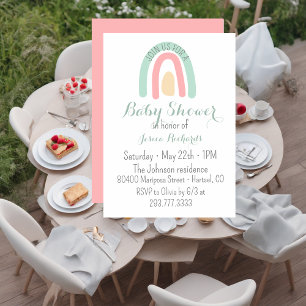 Watercolour minty rainbow  Baby Shower  Invitation