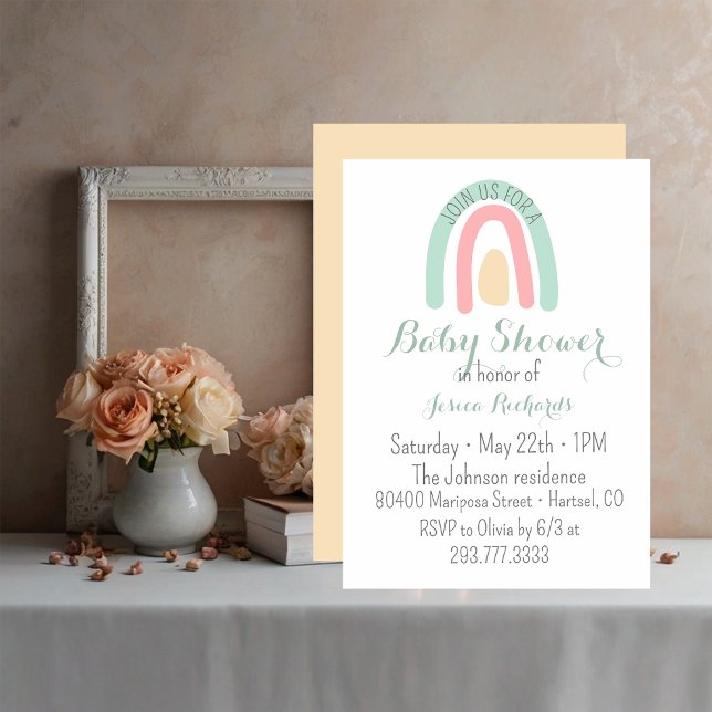 Watercolour minty rainbow  Baby Shower  Invitation (Creator Uploaded)
