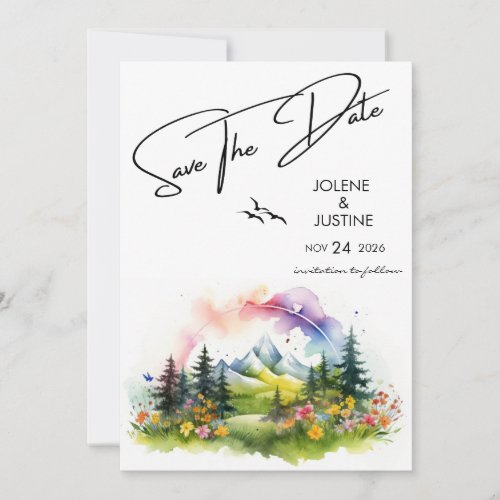 Watercolour Mountain Wildflower Save The Date