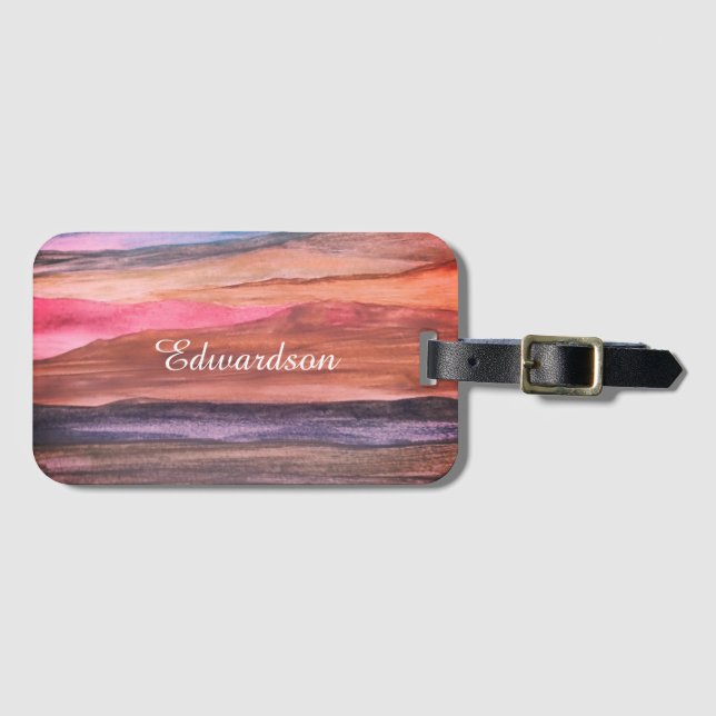 Watercolour Mountains Range Landscape Script Name Luggage Tag (Front Horizontal)