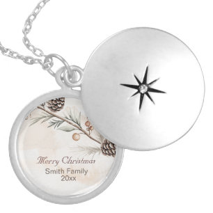 Watercolour Neutral colour Christmas tree Locket Necklace