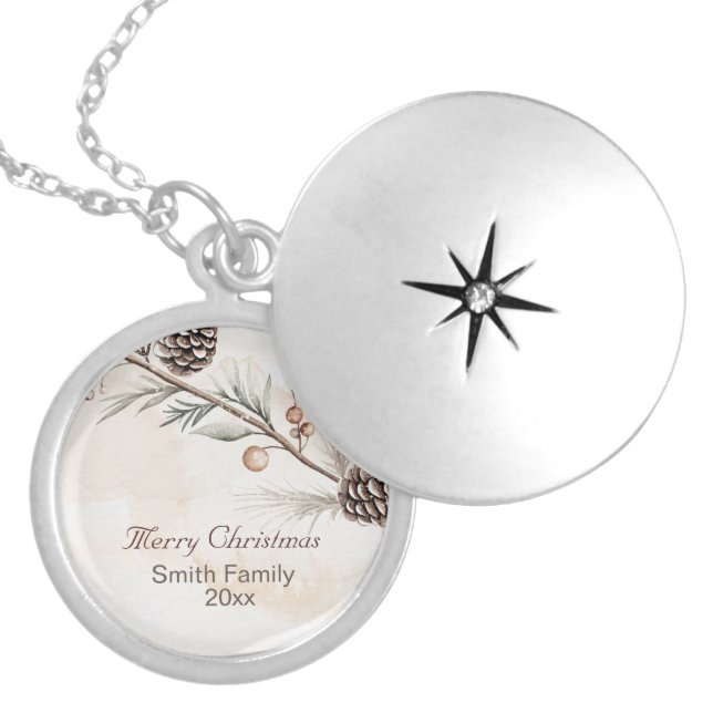 Watercolour Neutral colour Christmas tree Locket Necklace (Front)