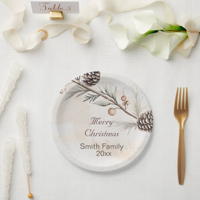 Watercolour Neutral colour Christmas tree Paper Plates (Wedding)