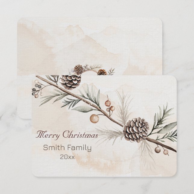 Watercolour Neutral colour Christmas tree Thank You Card (Front/Back)