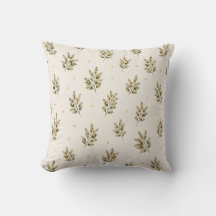 Watercolour Olive Branch Throw Pillow Mediterrane