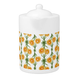 Watercolour Orange Daisy Pattern Teapot