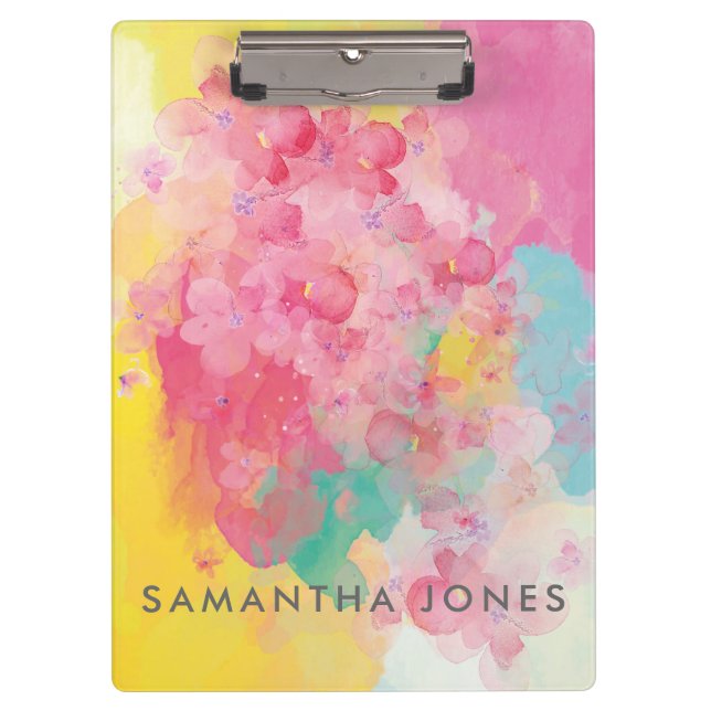 Watercolour Paint Pink Pastel Flowers Clipboard (Front)