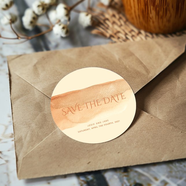 Watercolour paint wash save the date classic round sticker (Creator Uploaded)