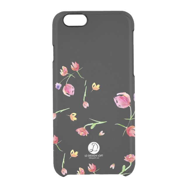 Watercolour painted flower design, tulips on black uncommon iPhone case (Back)