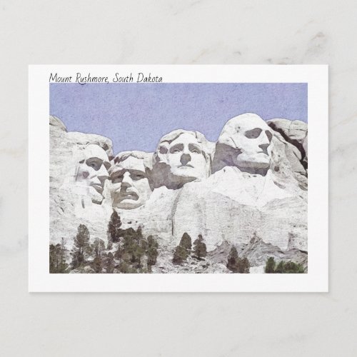 Watercolour Painterly Mount Rushmore South Dakota Postcard