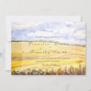 watercolour painting golden wheat field invitation