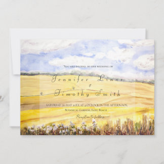watercolour painting golden wheat field invitation