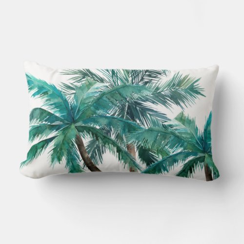 watercolour palm tree lumbar pillow