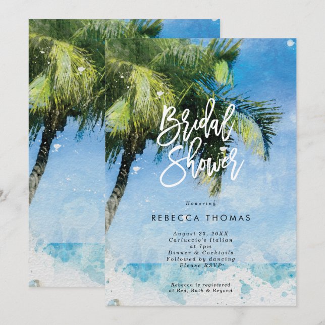 watercolour palm trees bridal shower invitation (Front/Back)