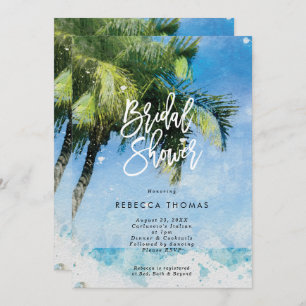 watercolour palm trees bridal shower invitation