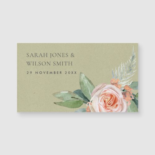 WATERCOLOUR PEACH FLOWER FOLIAGE SAVE THE DATE