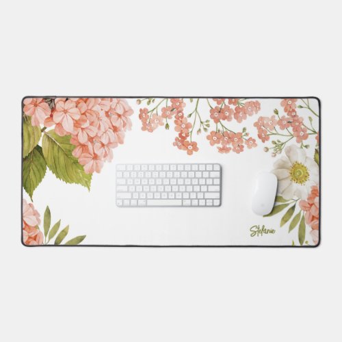 Watercolour Peach Hydrangeas Floral Personalized Desk Mat