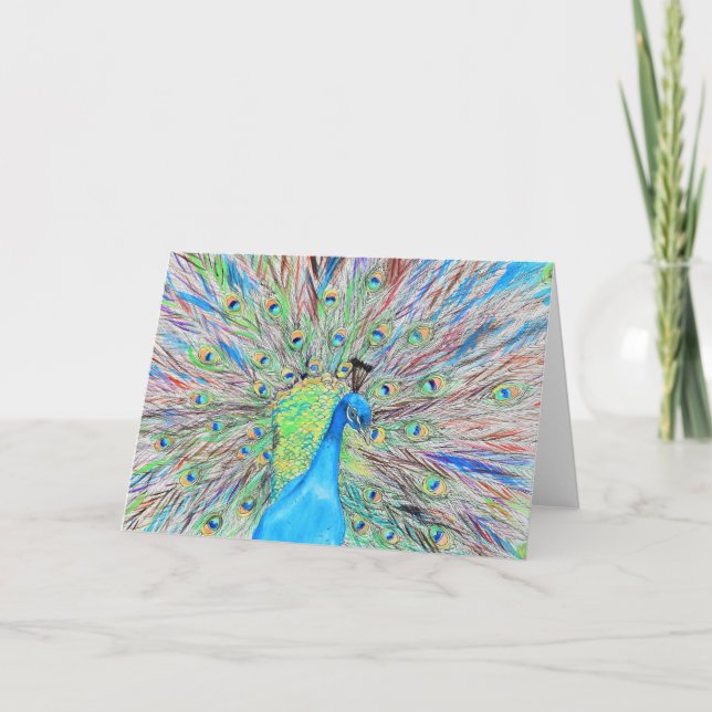 Watercolour Peacock Painting Card (Front)