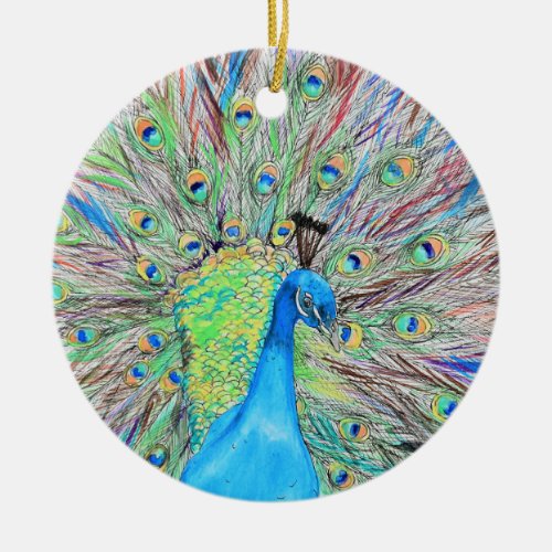 Watercolour Peacock Painting Ceramic Ornament