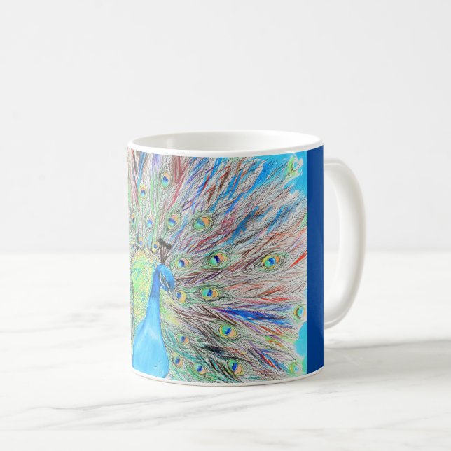 Watercolour Peacock Painting Coffee Mug (Front Right)