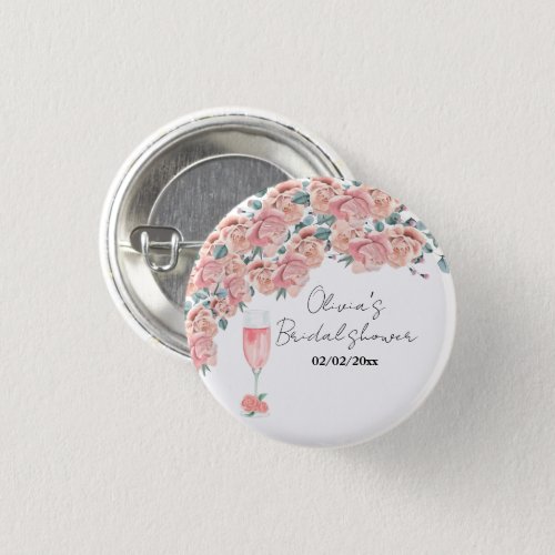 Watercolour petals  prosecco summer bridal shower button