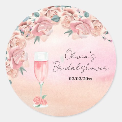 Watercolour petals  prosecco summer bridal shower classic round sticker