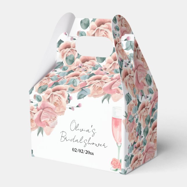 Watercolour petals & prosecco summer bridal shower favor boxes (Front Side)