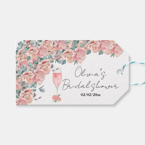 Watercolour petals  prosecco summer bridal shower gift tags