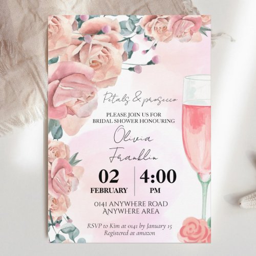 Watercolour petals  prosecco summer bridal shower invitation